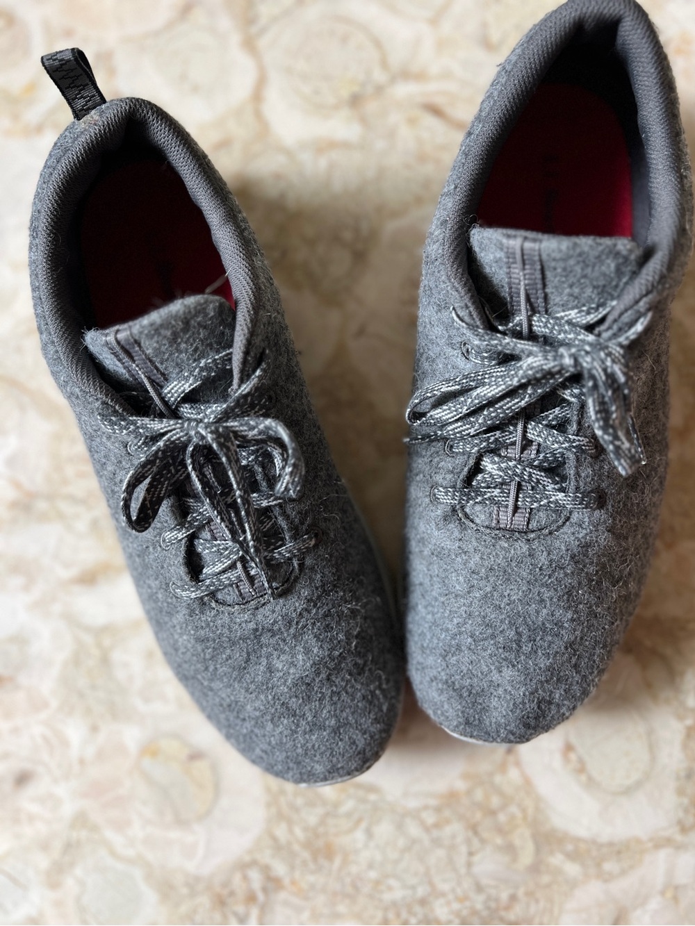L.L. Bean Women's Ash Gray Wool Lace-Up Sneakers with Red Interior - Picture 4 of 15